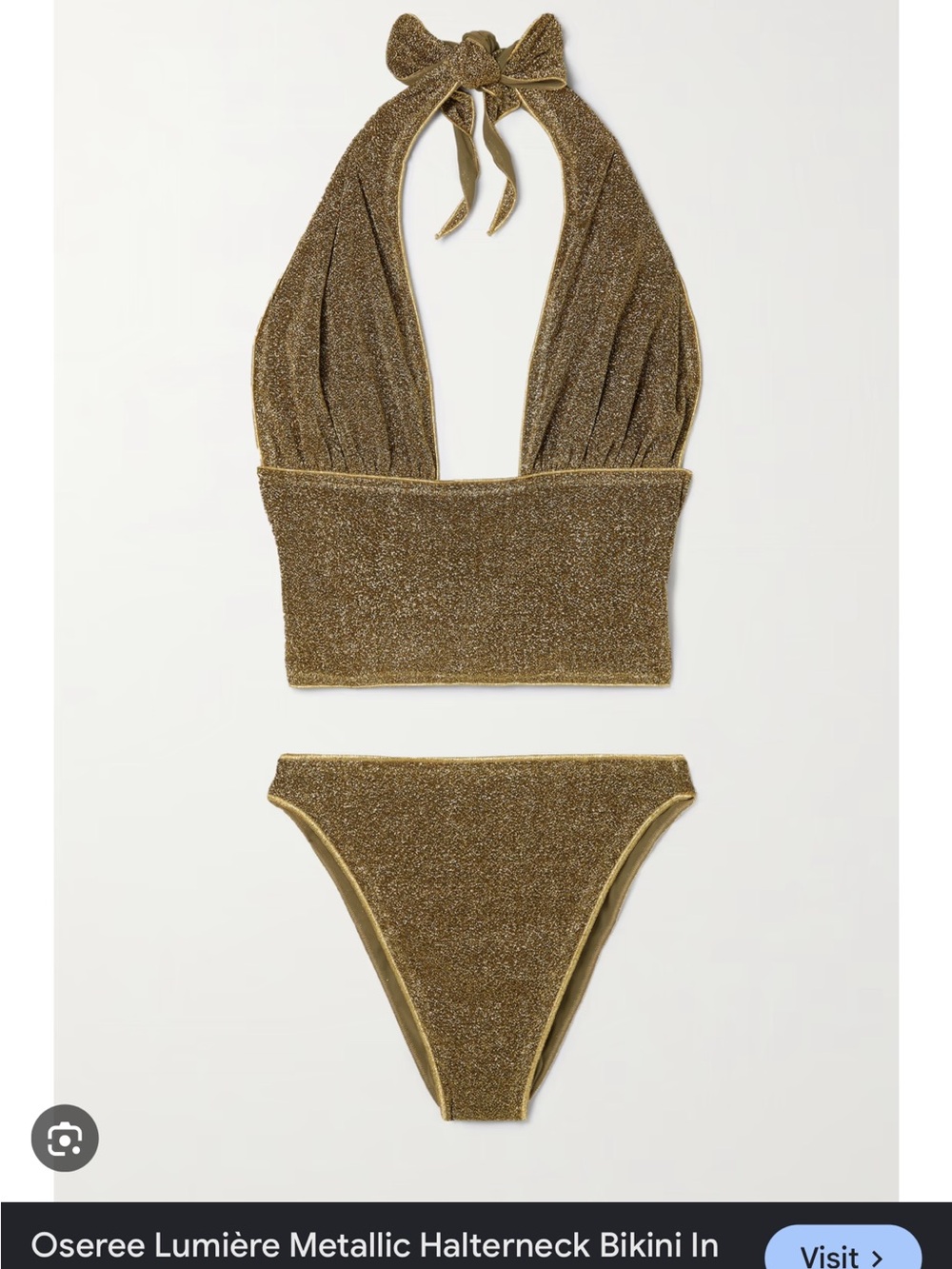 Oseree Lumière Metallic Gold Halter Bandeau Bikini